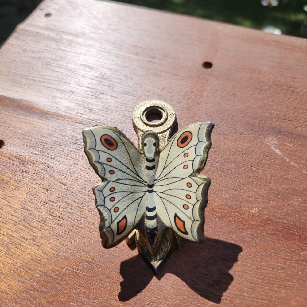 Vintage Antique Allied Brass Enamel Butterfly Clip 2.5 Decorative Gold-Tone clip